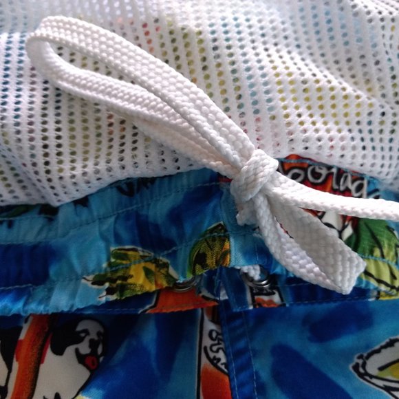 BIG DOGS Swim Trunks Men's M Multicolor Happy Hour Dog Mesh Drawstring Pockets - Picture 6 of 15